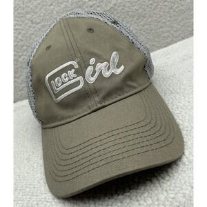 GLOCK Girl Hat Womens Taupe Gray Mesh Back Baseball Trucker Gun Pistol Hook Loop